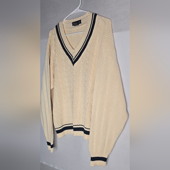 Mens Vintage Faconnable 100% Cream Navy Sweater Size Large - Picture 2 of 6